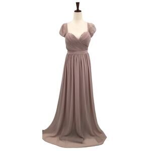 MANIJU L Pink Mauve Cap Sleeve Pleated Sweetheart Bridesmaid Maxi Dress NEW 0B6